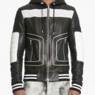 Balmain colour-block hooded biker Leather jacket – New