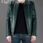 Balmain Dark Green Collarless Leather Biker Jacket &acirc;�� New