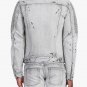 Balmain Ripped jacket in faded light gray denim and ribbed inserts - New