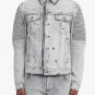 Balmain Ripped jacket in faded light gray denim and ribbed inserts - New
