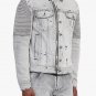 Balmain Ripped jacket in faded light gray denim and ribbed inserts - New