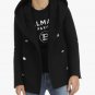Hooded pea coat in black wool with double silver buttons - New