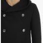 Hooded pea coat in black wool with double silver buttons - New