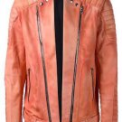 Balmain Orange Leather Biker Jacket – New Balmain Orange Leather Biker Jacket – New