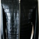 FREDO FERRUCCI Black Crocodile Alligator Leather Bomber Jacket
