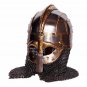 Medieval Viking Riveted Chain Mail Brass Viking Helmet