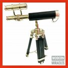 Nautical Antique Maritime Brass Chrome Finish Double Barrel Telescope with Stand