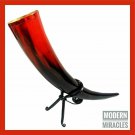 Viking Drinking Horn with Stand for Beer Wine, Ox Red Polished Drinking Mug