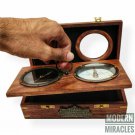 Antique Vintage Compass & Clock Engraved in Wooden Secret Box Nautical Gift