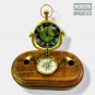 Nautical Brass Table Clock with Pen holder & Compass on Wooden Base Office Decor