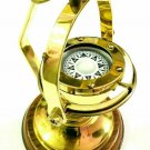 Nautical Shinny Brass Gimbled Compass on Wooden Base