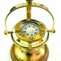 Nautical Shinny Brass Gimbled Compass on Wooden Base