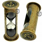 Antique Vintage Maritime 5" Brass Nautical Hourglass Sand Timer with Leather Box
