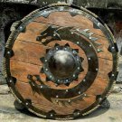 24" Medieval Armor Viking Round Shield Black Dragon Design & LARP Warrior Wood