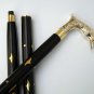 Antique victorian designer brass handle walking stick vintage wooden cane black
