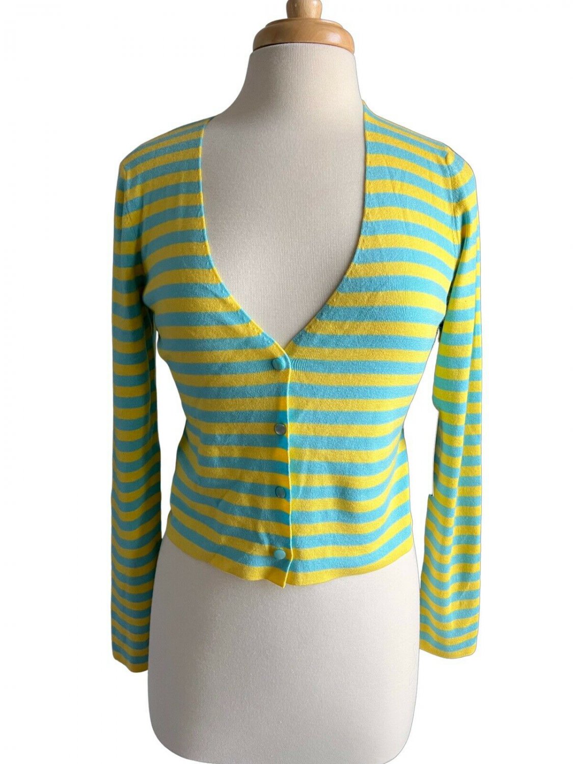 RONDINA New York NWT Stretch Blue Yellow Cardigan Sweater Size Medium