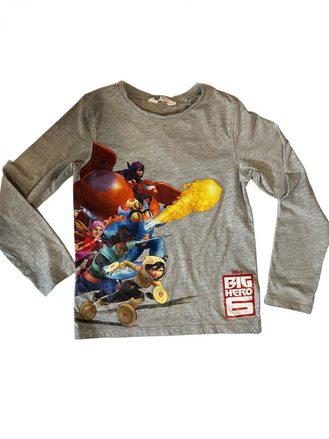 H&M Boys Big Hero 6 Long Sleeve Gray Shirt Boys Size 6-8