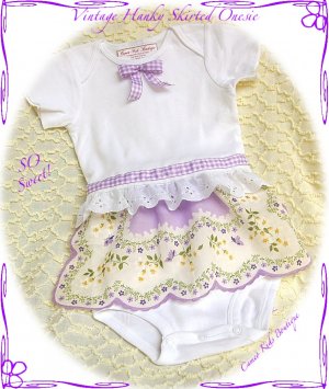 Vintage Hanky Baby Skirted Onesie - Butterflies -  Vintage Inspired Altered Couture
