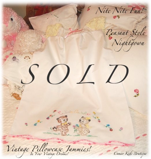 Vintage Pillowcase Night Gown Peasant Style Nightgown Wide Awake
