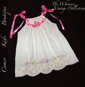 Whimsey and Vintage - Pillowcase Dress - Rick Rack Flowers - Sparkly Beads - Summer Pinafore