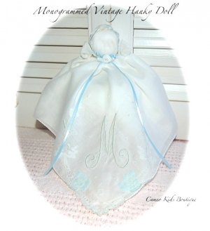 Monogrammed Vintage Hanky - Doll - Church Doll - Keepsake - Collectibles