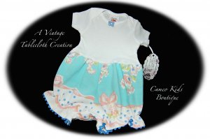 Infant - Baby - Bubble - Romper - Play Suit - Vintage Tablecloth Creation