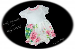 Rose - Infant - Baby - Bubble - Romper - Play Suit - Vintage Tablecloth - Recycled