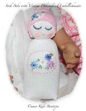 Special Request for Donna Light - Sock Baby with Vintage Embroidered Embellishments