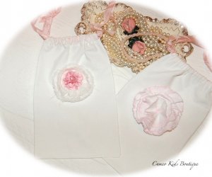 Draw String Gift Bag Frayed Pink Satin Rose Flower