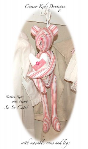 Buttons - Vintage Style Button Teddy Bear with Heart - Movable Legs and Arms