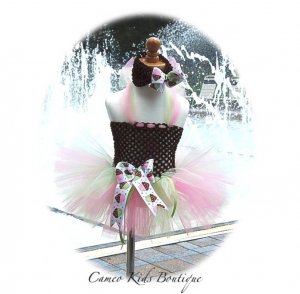 Birthday Cupcake Toddler Tutu Dress - Matching Headband - Pink - Brown - Lime
