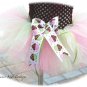 Birthday Cupcake Toddler Tutu Dress - Matching Headband - Pink - Brown - Lime