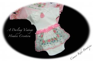 Pink - Vintage Hankie Onesie  - Vintage Inspired Altered Baby Couture