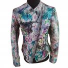 Python Snakeskin Leather Jacket Women V Neck Abstract Floral Painting