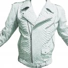 White Pearl Python Snakeskin Motorcycle Leather Jacket - King Size Scale