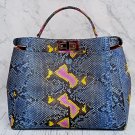 Blue Python Snakeskin Leather Shoulder Handbags For Women & Mother's Gift