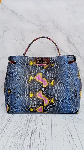 Blue Python Snakeskin Leather Shoulder Handbags For Women & Mother's Gift