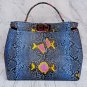 Blue Python Snakeskin Leather Shoulder Handbags For Women & Mother's Gift