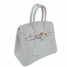 Cream Lizard Skin Satchel Purse Gold Hardware For Women Size 30