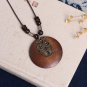 Ethnic Round Wooden Leaf Owl Long Sweater Chain Necklace Women Retro