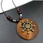 Ethnic Round Wooden Leaf Owl Long Sweater Chain Necklace Women Retro