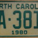 1980 North Carolina license plate WA 3818