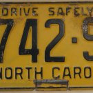 1962 North Carolina passenger truck license plate 4742 SF