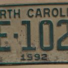 1992 North Carolina license plate ME 1026