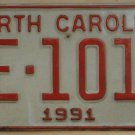 1991 North Carolina license plate ME 1015