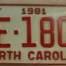 1981 North Carolina license plate ME 1808