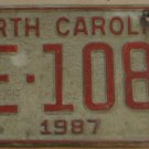 1987 North Carolina license plate ME 1080