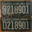 1963 South Carolina license plate D218901 matching pair