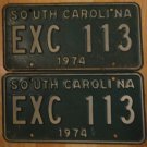 1974 South Carolina license plate EXC 113 matching pair