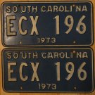 1973 South Carolina license plate ECX 196 matching pair